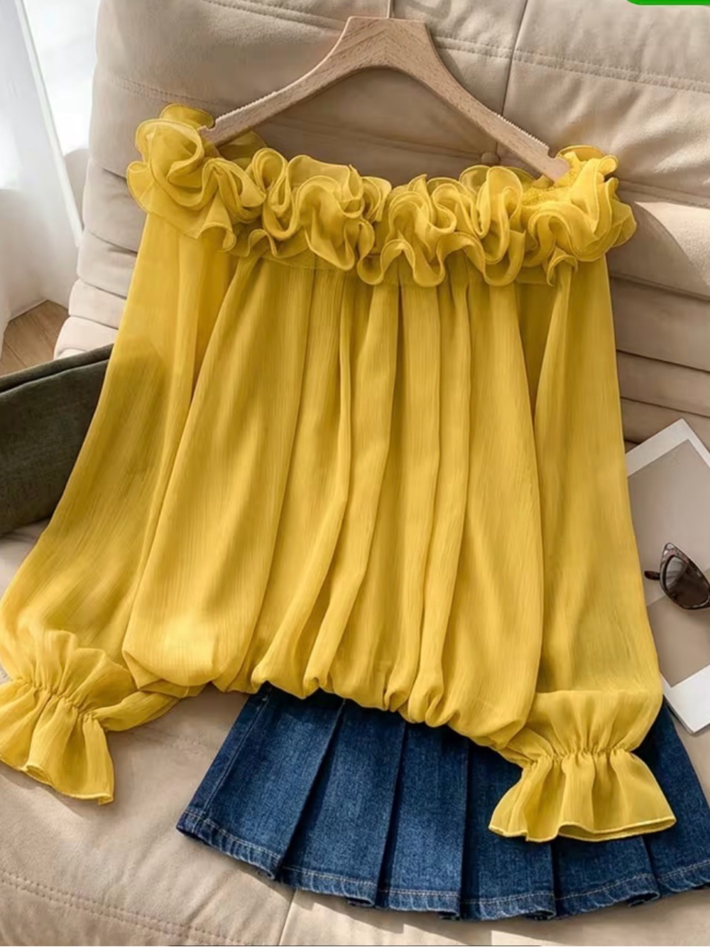 Yellow Ruffle Off-Shoulder Women's Blouse